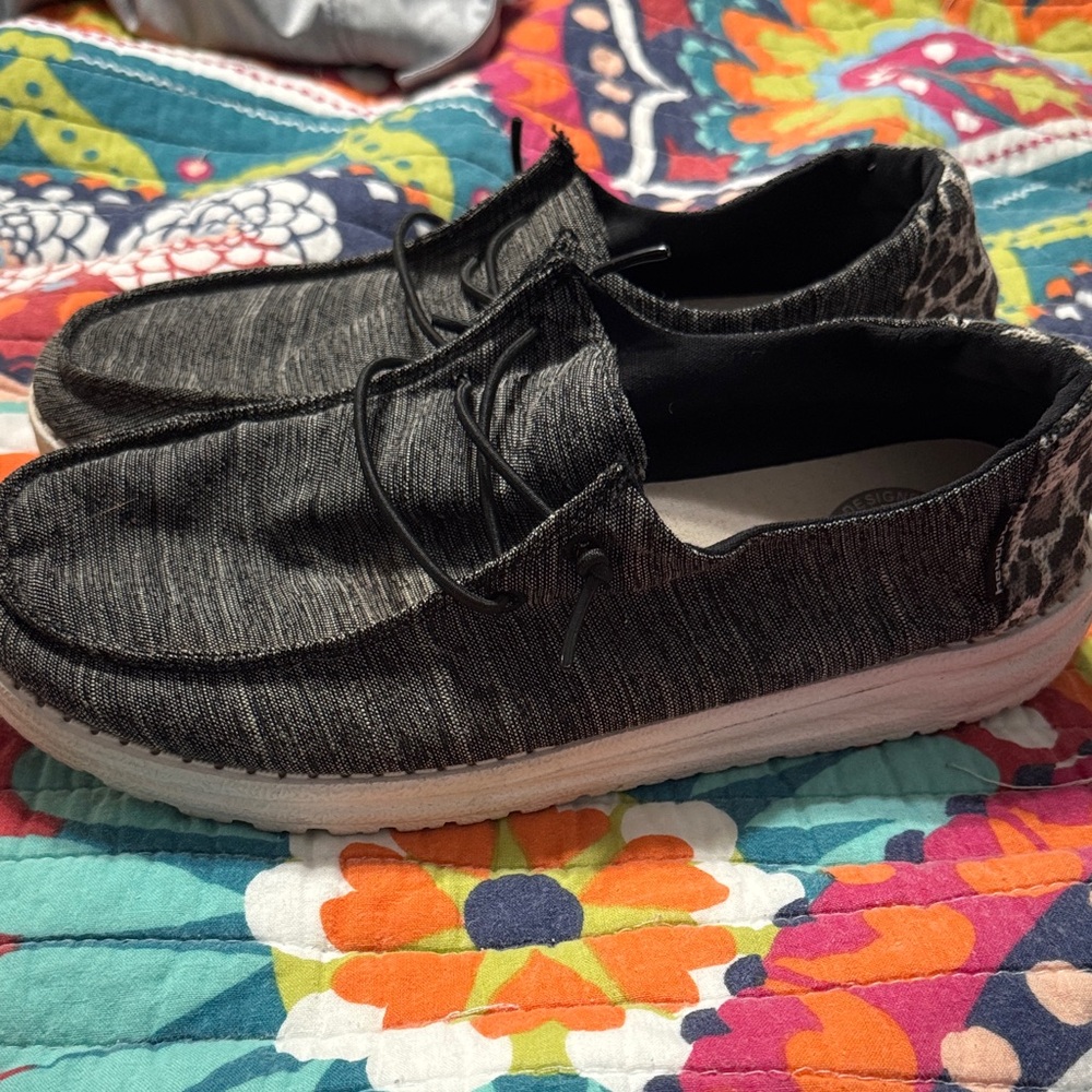 Hey Dude Women's Black and White Sneakers